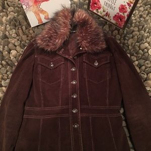 DKNY brown corduroy blazer with removable fur.